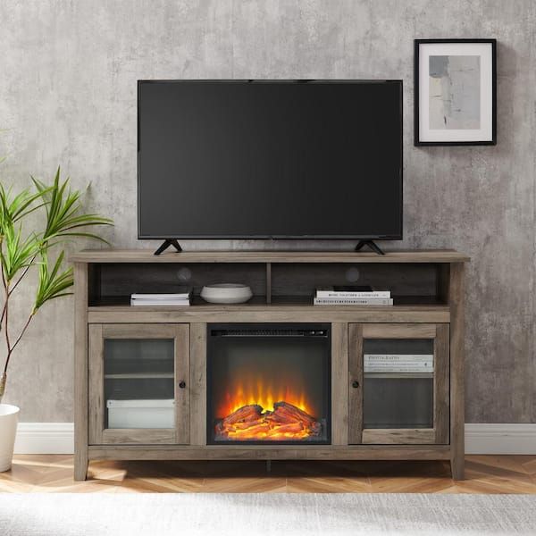 Fashionable Modern Fireplace Tv Stands With Walker Edison Furniture Company Modern Farmhouse Tall Electric Fireplace Tv  Stand For Tv's Up To 64 In. In Grey Wash Hd8113 – The Home Depot (Photo 7 of 15)