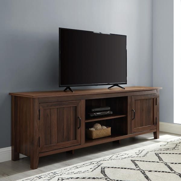 Fashionable Walnut Entertainment Centers In Walker Edison Furniture Company 70 In. Dark Walnut Composite Tv Stand Fits  Tvs Up To 78 In. With Storage Doors Hd8143 – The Home Depot (Photo 5 of 15)