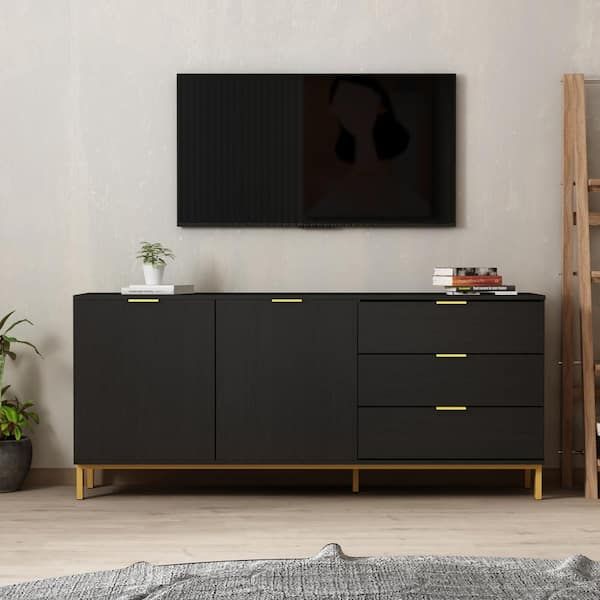 Favorite Entertainment Center With Storage Cabinet Throughout Fufu&gaga 62.9 In. Wood Black Tv Stand Entertainment Center With Storage  Cabinet And 3 Drawers Fits Tv's Up To 70 In. Kf200156 01 – The Home Depot (Photo 1 of 15)