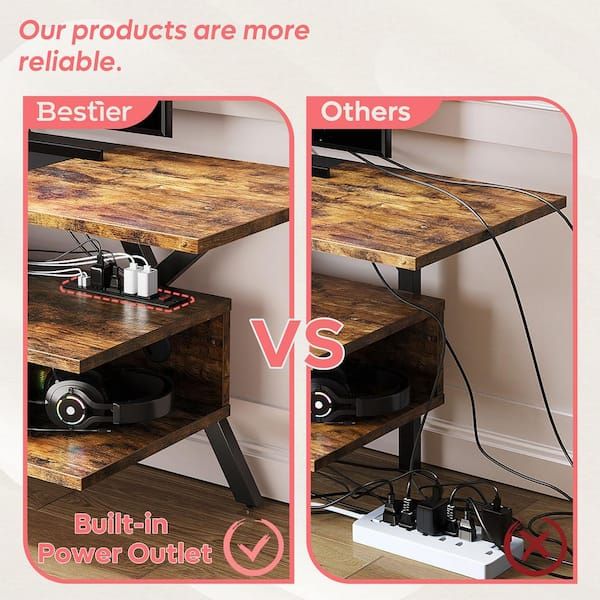Favorite Led Tv Stands With Outlet For Bestier 55 In. Rustic Brown Led Tv Stand With Drawer And Power Outlets For  Tvs Up To 65 In (View 11 of 15)