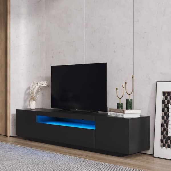 Favorite Rgb Entertainment Centers Black Pertaining To 79 In. Black Modern Tv Stand With Rgb Light Fits Tv's Up To 80 In (View 10 of 15)