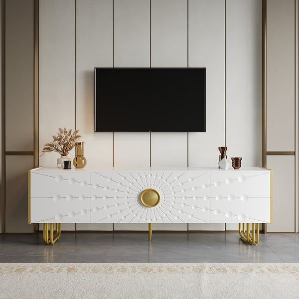 Favorite Romain Stands For Tvs With Regard To 70.9" Art Deco White Tv Stand With 4 Doors And 6 Shelves (Photo 11 of 15)