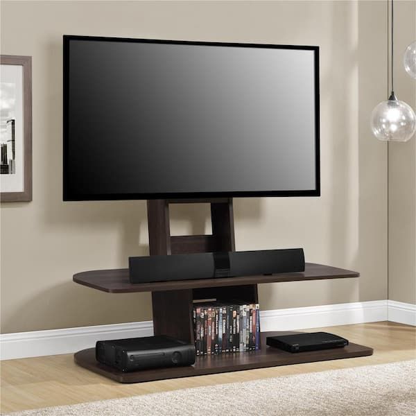 Favorite Stand For Flat Screen With Regard To Ameriwood Park 47 In. Espresso Particle Board Pedestal Tv Stand Fits Tvs Up  To 65 In (View 7 of 15)