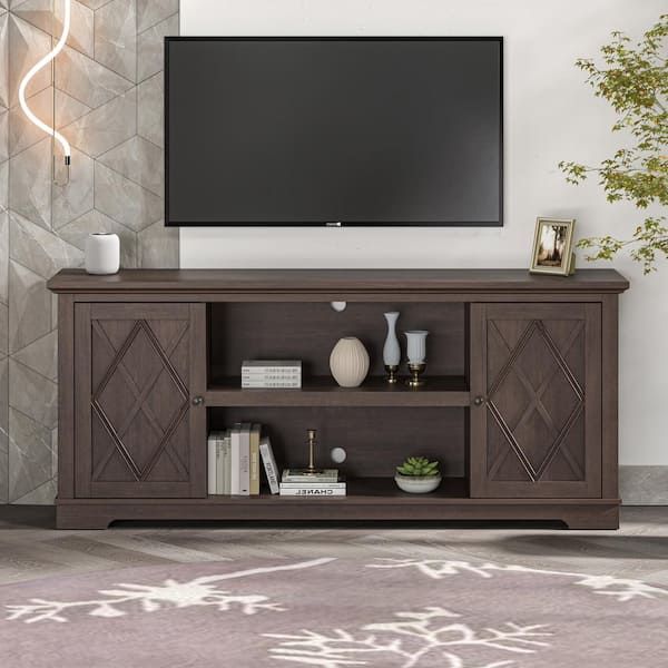 Festivo 70 In. Farmhouse Style Brown Tv Stand Fits Tvs Up To 78 In (View 14 of 15)
