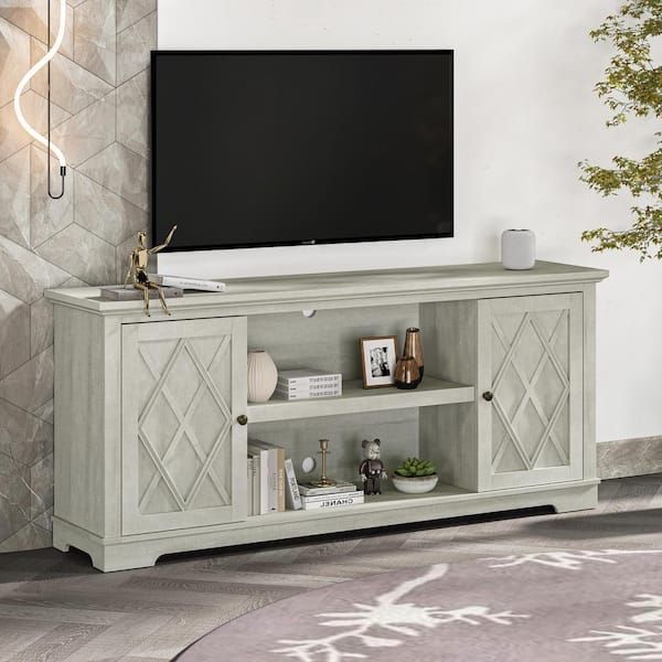 Festivo 70 In. Farmhouse Style Off White Tv Stand Fits Tvs Up To 78 In.  With Open Shelves Fts22511 – The Home Depot In Recent Farmhouse Stands For Tvs (Photo 1 of 15)
