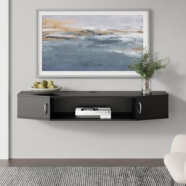 Fitueyes Floating Tv Stand Wall Mounted Tv Shelf Wood Media Console Under Tv  Floating Cabinet Desk Storage Hutch Ds211001wb Hd – The Home Depot Throughout Preferred Wall Mounted Floating Tv Stands (View 5 of 15)