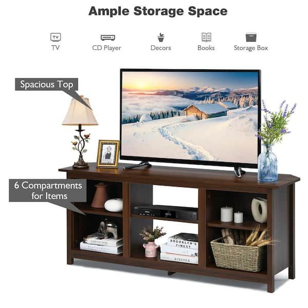 Forclover 58 In. Coffee Tv Stand Fits Tv's Up To 65 In. With A Removable  Shelf Sy 3665w60cf – The Home Depot Regarding Well Liked Cafe Tv Stands With Storage (Photo 8 of 15)