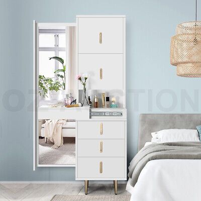 Freestanding Dressing Cabinet Bedside Table Full Length Mirror Storage  Drawers (View 8 of 15)