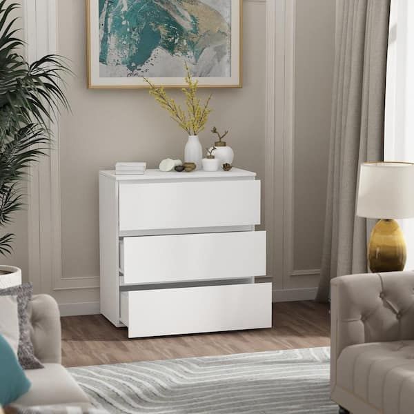 Fufu&gaga 3 Drawer White Wood Chest Of Drawers Bedside Table Storage  Dresser Freestanding Cabinet 30 In. W X 32 In. H X 16 In. D Kf200149 01 –  The Home Depot Within Most Popular Freestanding Tables With Drawers (Photo 3 of 15)