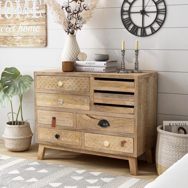 Furniture Of America Amani Natural Mango Wood Hallway Accent Cabinet With 9  Drawers Idf 51009 – The Home Depot For Most Up To Date Wood Cabinet With Drawers (View 15 of 15)