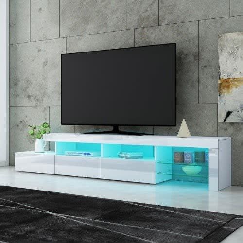 Glossy Smith 72" Tv Stand With Led Light – White (Photo 1 of 15)