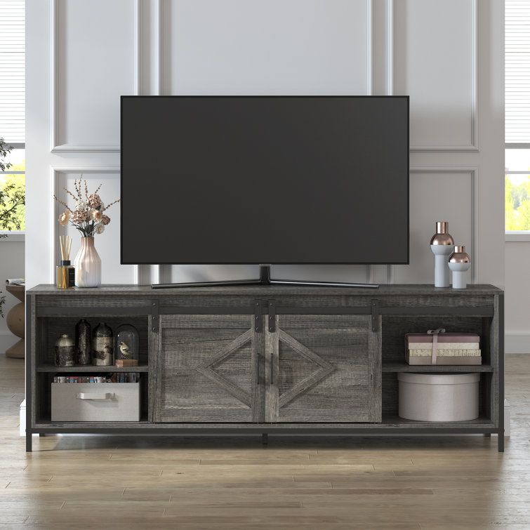 Gracie Oaks 60 Inches Modern Farmhouse Barn Door Tv Stand Up To 70" (View 7 of 15)