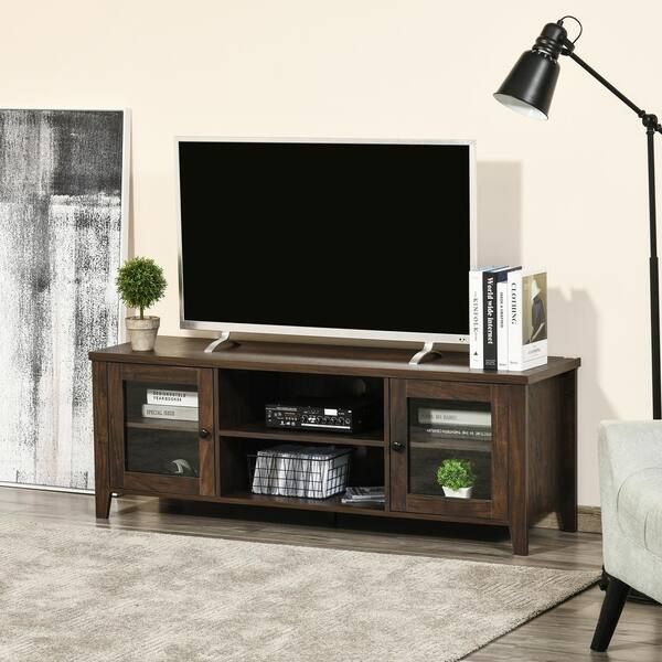 Homcom Modern 55 In. Coffee Tv Stand Fits Tv's Up To 60 In. With Shelves  And Cabinets 839 239cf – The Home Depot With Most Popular Cafe Tv Stands With Storage (Photo 14 of 15)