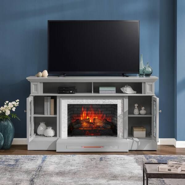 Home Decorators Collection Parkbridge 68 In. Freestanding Electric  Fireplace Tv Stand In Light Gray With Kd Insert 2357fmm 26 242 – The Home  Depot Regarding Most Recently Released Electric Fireplace Tv Stands (Photo 6 of 15)