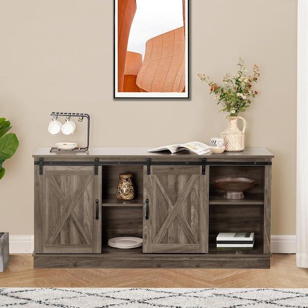 Homestock 58 In. Mocha Farmhouse Tv Stand, Rustic Wooden 60 In (View 2 of 15)