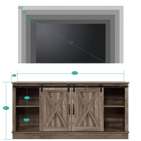 Homestock 58 In. Mocha Farmhouse Tv Stand, Rustic Wooden 60 In. Tv Console  Cabinet With Sliding Barn Doors Entertainment Center 77716 – The Home Depot Pertaining To Most Recent Farmhouse Media Entertainment Centers (Photo 14 of 15)
