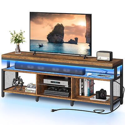 Industrial Led Tv Stand With Power Outlet Media Console For 50/60/65/70" Tvs (Photo 8 of 15)