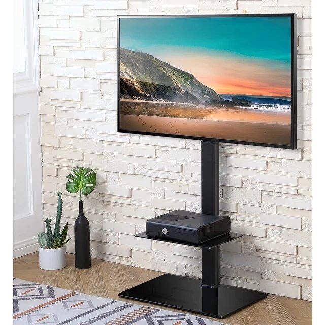 Modern Floor Tv Stand Mount For Tvs Up To 60" 65", Black Swivel Mount,  Glass Universal Tv Base Stand – Aliexpress For Newest Universal Floor Tv Stands (Photo 5 of 15)