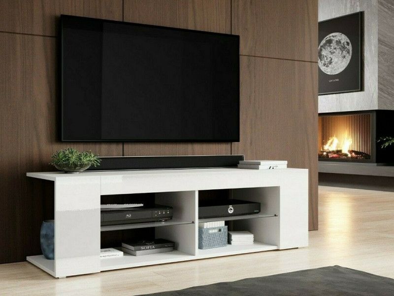 Modern Tv Cabinet Stand Media Entertainment Unit In White High Gloss / White  Matt Effect Finish – Texas Within Newest White Tv Stands Entertainment Center (View 11 of 15)