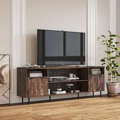 Modern Wood Tv Stand With 2 Double Doors Cabinets And 4 Open Shelves Tv  Console Media Entertainment Center For Home Decor – Yahoo Shopping Within 2018 Tv Stands With 2 Doors And 2 Open Shelves (View 10 of 15)