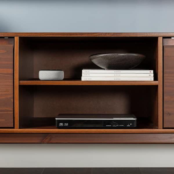 Most Current Dual Use Storage Cabinet Tv Stands For Welwick Designs 58 In. W Walnut Solid Wood Tv Stand With Cutout Cabinet  Handles (max Tv Size 65 In.) Hd8851 – The Home Depot (Photo 12 of 15)