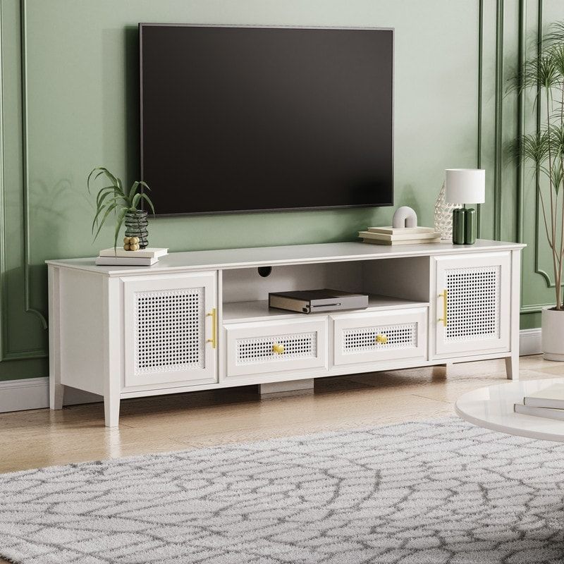 Most Current Farmhouse Rattan Tv Stands For Farmhouse Rattan Tv Stand, Modern Tv Console Table With Drawers And Cabinets  Boho Entertainment Center Tv Cabinet – Bed Bath & Beyond – 37836651 (Photo 3 of 15)
