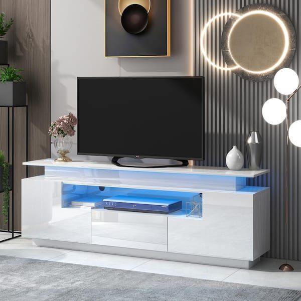 Most Current White Tv Stands Entertainment Center In Magic Home 67 In. White Functional Entertainment Center Tv Stand Cabinet  With Color Changing Led Lights Fit For Tv Up To 75 In. Cs W33115873 – The  Home Depot (Photo 2 of 15)