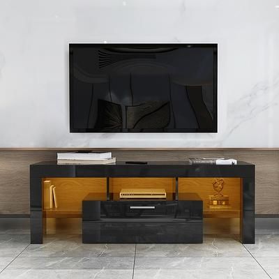 Most Popular Rgb Entertainment Centers Black With Tv Stand Tv Console With Led Lights High Glossy Front Tv Cabinet Remote  Control Rgb Backlight Entertainment Center, Black – Yahoo Shopping (View 6 of 15)