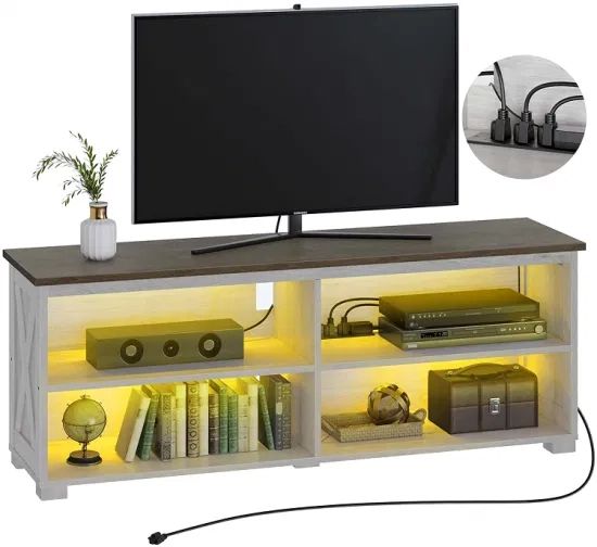 Most Recent Led Tv Stands With Outlet Regarding Tv Stand With Power Outlet & Led Lights, 43' Tv Cabinet For Tv Up To 60  Inches, Entertainment Center With Shelves & Cable Management, Tv Console  For Living Room – China Tv (View 4 of 15)
