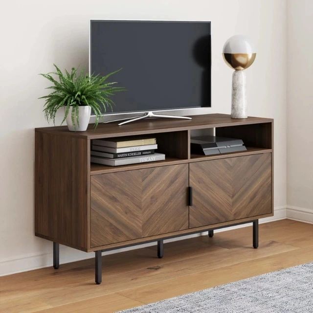 Most Recent Walnut Entertainment Centers In Nathan James Izsak Walnut Media Console, Tv Stand Cabinet With Storage For  Living Room, Dining Room Or Entryway – Aliexpress (View 12 of 15)