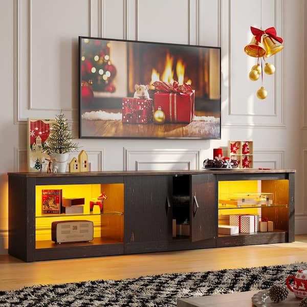 Most Recently Released Bestier Tv Stand For Tvs Up To 75" Regarding Bestier 70 In. Golden Black Tv Stand Fits Tv's Up To 75 In. Led Entertainment  Center With Adjustable Shelves And Cabinet T108i Blk – The Home Depot (Photo 2 of 15)