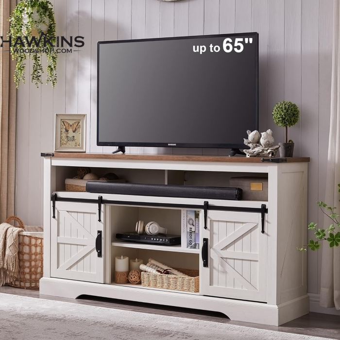 Most Recently Released Farmhouse Tv Stands For Farmhouse Tv Stand For 65+ Inch Tv, 33″ Tall Highboy Entertainment Center  W/sliding Barn Door, Rustic Media Console W/storage Shelves, Wood Television  Stand For Living Room, Antique White – Built To Order, (Photo 15 of 15)