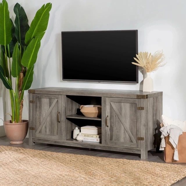 Most Recently Released Modern Farmhouse Rustic Tv Stands In Woven Paths Modern Farmhouse Barn Door Tv Stand For Tvs Up To 65", Storage  Cabinet, Chest Of Drawers For Drawing Room – Aliexpress (Photo 7 of 15)