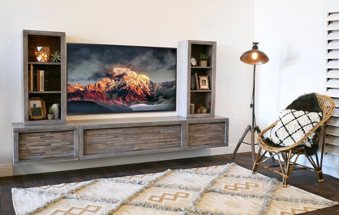Most Recently Released Modern Stands With Shelves With Gray Floating Tv Stand Modern Wall Mount Entertainment Center Eco Geo  Lakewood – Etsy (View 6 of 15)