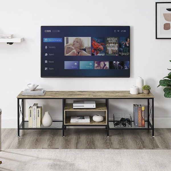 Most Recently Released Tier Stand Console Cabinets Pertaining To Vecelo Industrial Tv Stand Television Cabinet 3 Tier Console With Open  Storage Shelves 63 In (View 3 of 15)