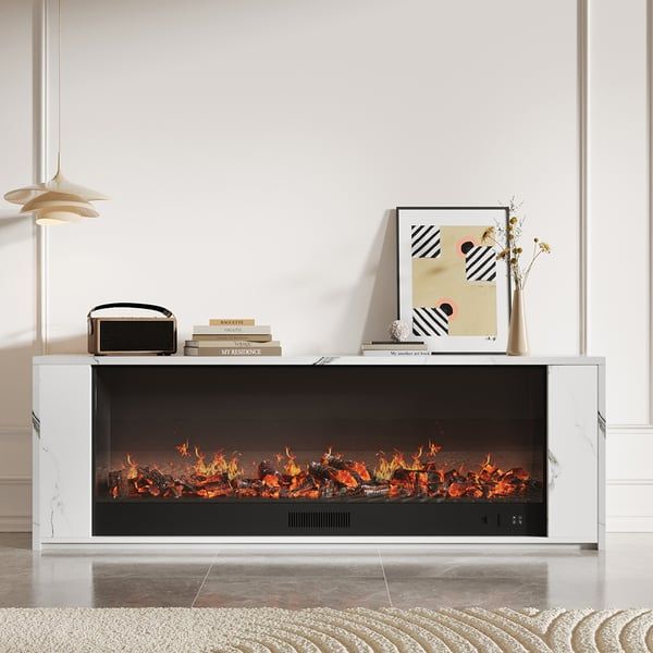 Most Up To Date Modern Fireplace Tv Stands Regarding Free Shipping On Modern Glass Electric Fireplace Tv Stand With Remote  Control Temperature Adjustable｜homary (View 3 of 15)