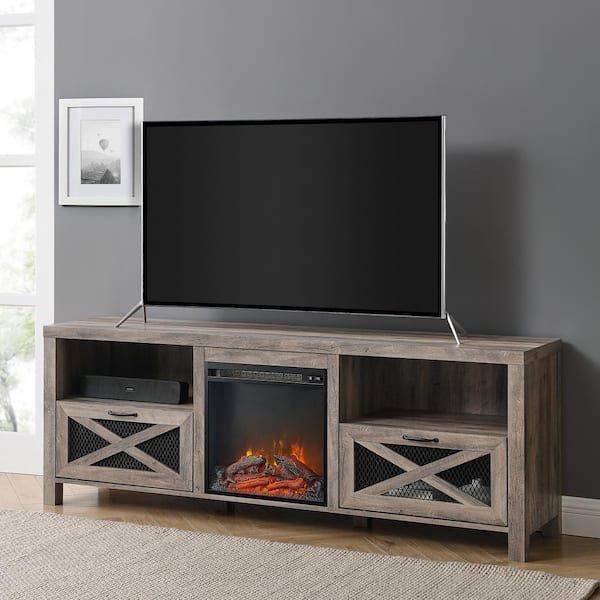 Newest Tv Stands With Electric Fireplace Pertaining To Walker Edison Furniture Company Abilene 70 In. Grey Wash Tv Stand With Electric  Fireplace (max Tv Size 78 In.) Hd8104 – The Home Depot (Photo 12 of 15)
