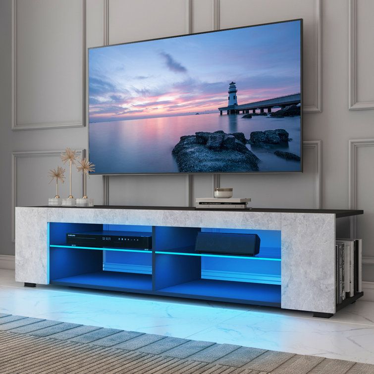 Newest Tv Stands With Lights Pertaining To Wade Logan® Jowers 57'' Tv Stand For Tvs Up To 65'', Modern Media Console  With Smart App Controll Rgb Led Lights & Reviews (Photo 5 of 15)