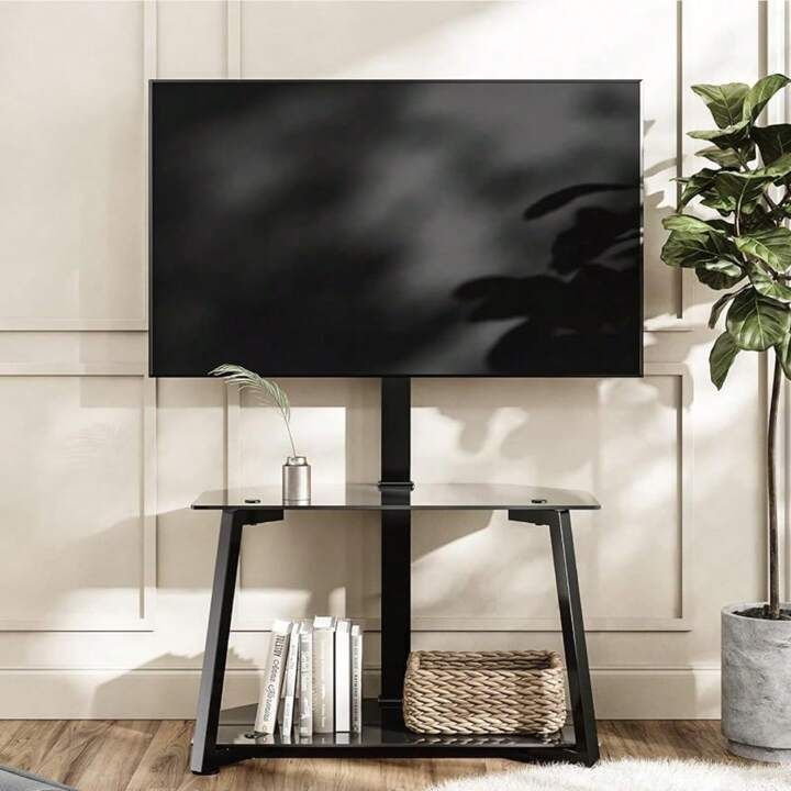 Newest Universal Floor Tv Stands With Floor Tv Stand With Storage For 23 55 Inch Tvs Universal Corner Tv Stand  For Media Height Adjustable Glass Entertainment Center With Mount Tv Stands  Cable Management,vesa 400x400mm (Photo 6 of 15)