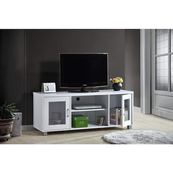 Newest Wide Entertainment Centers Pertaining To Hodedah 57 In. Wide White Entertainment Center Fits Tv's Up To 60 In (View 10 of 15)