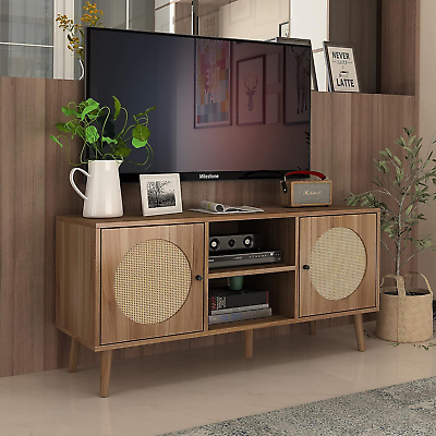 Orrd Farmhouse Rattan Tv Stand For Tvs Up To 52 Inch, 43.3 Walnut (Photo 12 of 15)