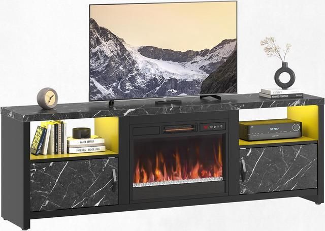 Popular Black Marble Tv Stands Throughout Bestier Electric Fireplace Tv Stand For Tvs Up To 80", Entertainment Center  With Led Lights, Black Marble – Newegg (View 14 of 15)