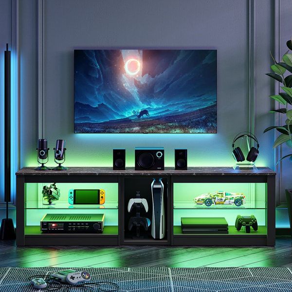Popular Led Tv Stands With Outlet Regarding Ebern Designs Jacobina Tv Stand For Tvs Up To 70 Inch, Gaming Entertainment  Center For Ps5, Led Tv Cabinet With Power Outlet & Glass Shelves & Reviews (Photo 1 of 15)