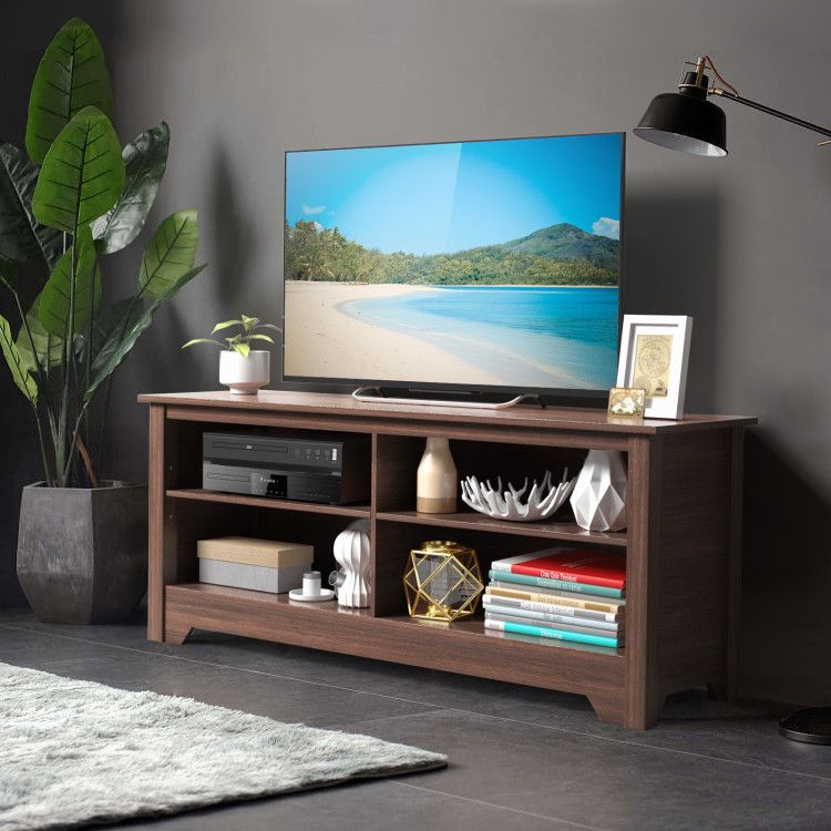 Popular Media Entertainment Center Tv Stands Within 58 Inch Wooden Entertainment Media Center Tv Stand – Costway (Photo 15 of 15)