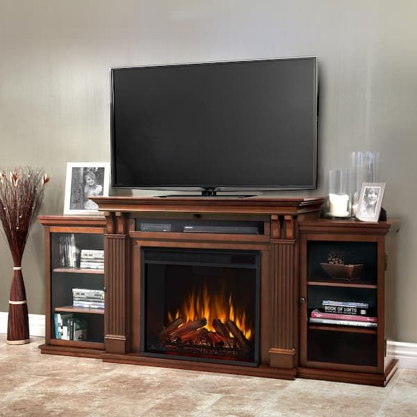 Popular Tv Stands With Electric Fireplace Within Real Flame Calie Entertainment 67 In. Media Console Electric Fireplace Tv  Stand In Dark Espresso 7720e De – The Home Depot (Photo 4 of 15)