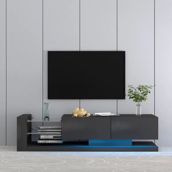 Preferred Rgb Entertainment Centers Black Regarding Dropship Tv Console With Storage Cabinets, Full Rgb Color 31 Modes Changing  Lights Remote Rgb Led Tv Stand, Modern Entertainment Center (black, For 75  Inches Tv) To Sell Online At A Lower (View 12 of 15)