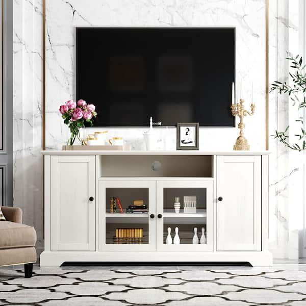 Preferred Tier Stand Console Cabinets Intended For Seafuloy 59.8 In. W White Mdf Tv Cabinet With (2) 3 Tier Storage And  Tempered Glass Cabinet Tv Up To 65 In. C Wf287841aak – The Home Depot (Photo 1 of 15)