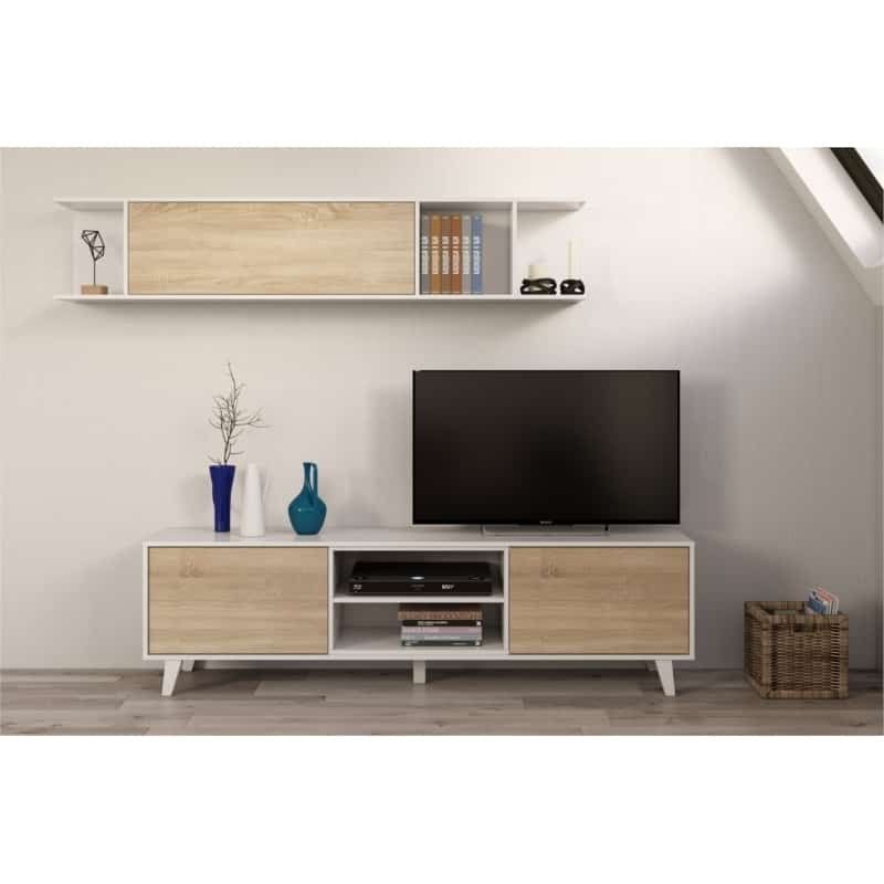Preferred Tv Stands With 2 Doors And 2 Open Shelves For Tv Stand 2 Doors With 2 Niches And Wall Shelf Veson (white, Oak) (Photo 4 of 15)