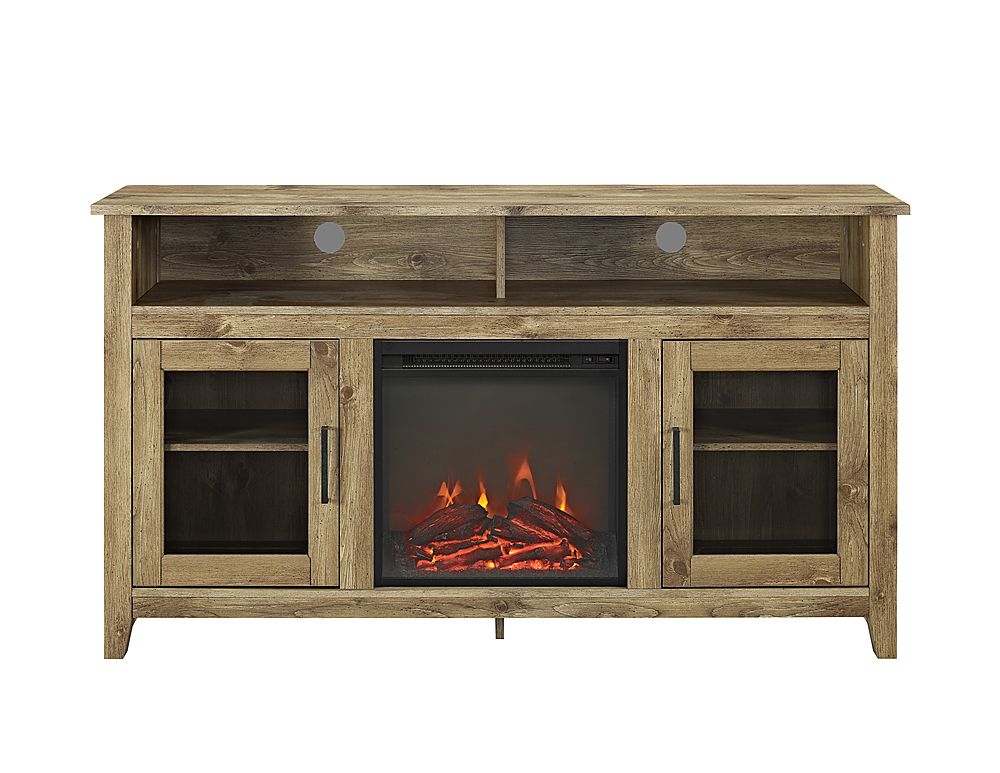 Preferred Wood Highboy Fireplace Tv Stands Intended For Walker Edison 58" Tall Glass Two Door Soundbar Storage Fireplace Tv Stand  For Most Tvs Up To 65" Barnwood Bb58fp18hbbw – Best Buy (Photo 8 of 15)
