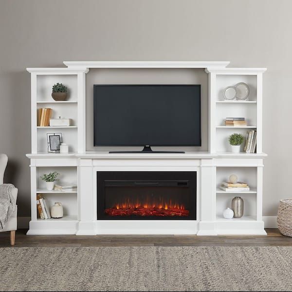 Real Flame Monte Vista 108 In. Freestanding Electric Fireplace Tv Stand In  White 9900e W – The Home Depot Pertaining To Preferred Tv Stands With Electric Fireplace (Photo 13 of 15)